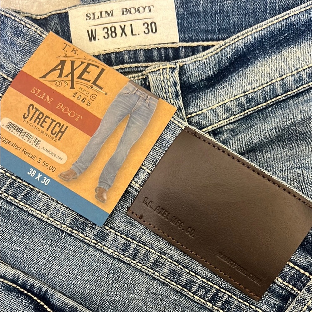T.K. Axel Men's Stretch Slim‎ Boot Cut Jeans Size 38 X 30 New